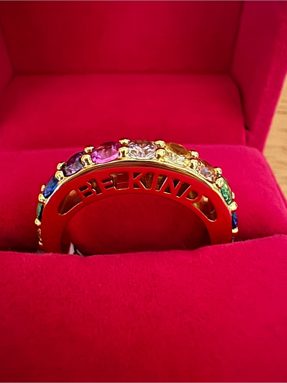 NEW Kurt Geiger London Be Kind Rainbow Gemstone Crystal Ring size 7